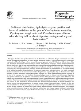 Sediment Distribution, Hydrolytic Enzyme Profiles and Bacterial Activities in the Guts of Oneirophanta Mutabilis, Psychropotes L