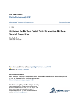 Geology of the Northern Part of Wellsville Mountain, Northern Wasatch Range, Utah