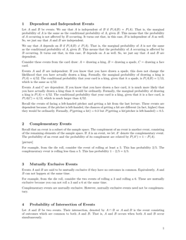 1 Dependent and Independent Events 2 Complementary Events 3 Mutually Exclusive Events 4 Probability of Intersection of Events