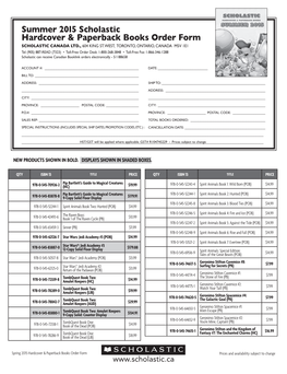 Summer 2015 Scholastic Hardcover & Paperback Books Order Form