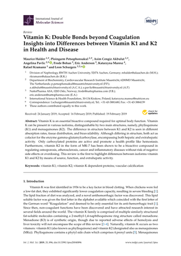 Vitamin K: Double Bonds Beyond Coagulation Insights Into Differences Between Vitamin K1 and K2 in Health and Disease