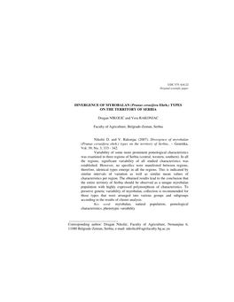 Divergence of Myrobalan (Prunus Cerasifera Ehrh.) Types on the Territory of Serbia