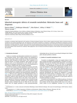 Inherited Monogenic Defects of Ceramide Metabolism Molecular