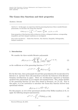 The Gauss-Airy Functions and Their Properties