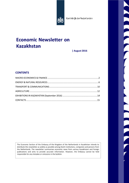 Economic Newsletter on Kazakhstan | August 2016