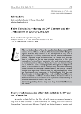 Fairy Tales in Italy During the 20Th Century and the Translations of Tales of Long Ago