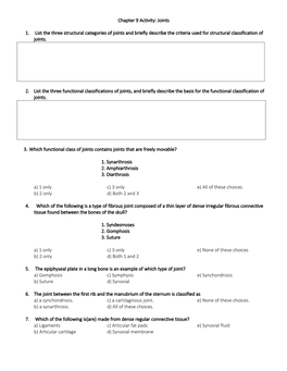 Chapter Nine- Joints and Articulations