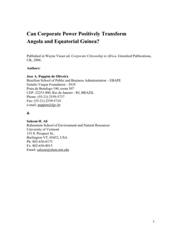 Can Corporate Power Positively Transform Angola and Equatorial Guinea?