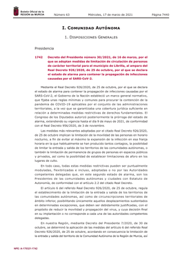 Decreto Del Presidente Número 30/2021, De 16 De Marzo