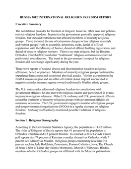 Russia 2012 International Religious Freedom Report