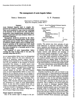 The Management of Acute Hepatic Failure SHEILA SHERLOCK SP PARBHOO