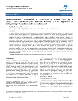 Spectrophotometric Determination of Thiocyanate In