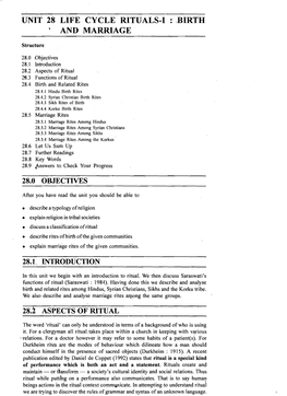 Unit 28 Life Cycle Rituals-I : .Birth ' and Marriage