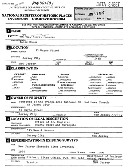 National Register of Historic Places Inventory -- Nomination Form