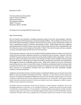 Open Letter from Alberta Doctors to Premier Jason Kenney