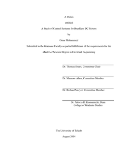 A Thesis Entitled a Study of Control Systems for Brushless DC Motors