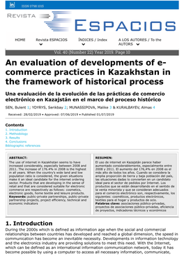 An Evaluation of Developments of E- Commerce Practices in Kazakhstan in the Framework of Historical Process