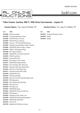 Video Games Auction- 840 N. 10Th Street Sacramento - August 21