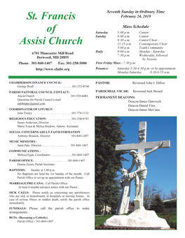 St. Francis of Assisi Church Invites Children from Age 4 to Those 10 Youth Group Th Who Will Complete the 5 Grade in June 2019 to Join Us at Vaca- 17 Youth Group - St