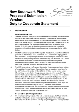 New Southwark Plan Proposed Submission Version: Duty to Cooperate Statement