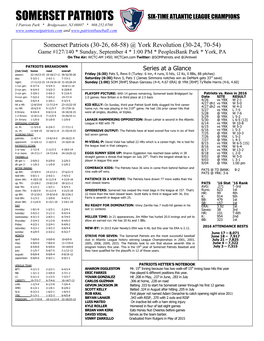 SOMERSET PATRIOTS SIX-TIME ATLANTIC LEAGUE CHAMPIONS 1 Patriots Park * Bridgewater, NJ 08807 * 908.252.0700 And