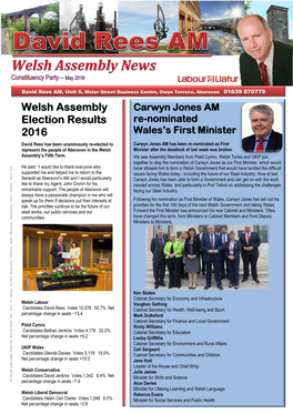 Welsh Assembly Election Results 2016