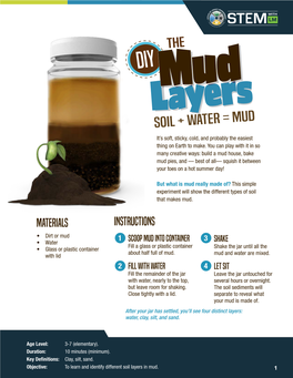 Soil + Water = Mud It’S Soft, Sticky, Cold, and Probably the Easiest Thing on Earth to Make