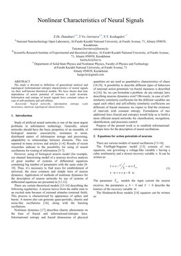 Nonlinear Characteristics of Neural Signals