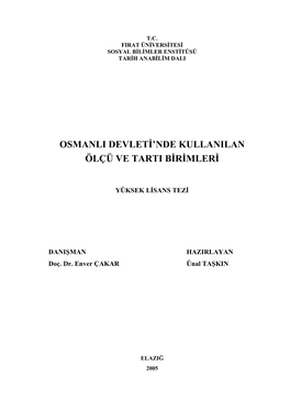 Osmanli Devlet 'Nde Kullanilan Ölçü Ve Tarti B R