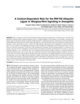 A Context-Dependent Role for the RNF146 Ubiquitin Ligase in Wingless/Wnt Signaling in Drosophila