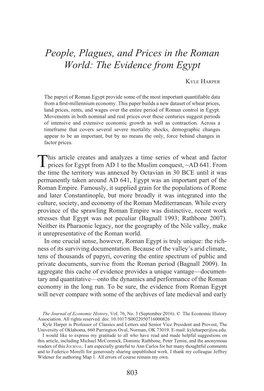 People, Plagues, and Prices in the Roman World: the Evidence from Egypt