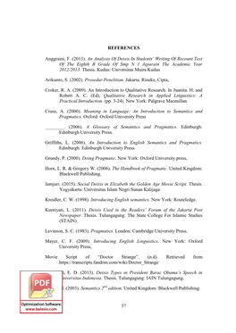 An Analysis of Deixis in Students‟ Writing of Recount Text of the Eighth B Grade of Smp N 1 Jeparain the Academic Year 2012/2013