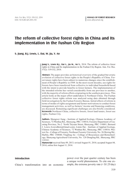 The Reform of Collective Forest Rights in China and Its Implementation in the Fushun City Region