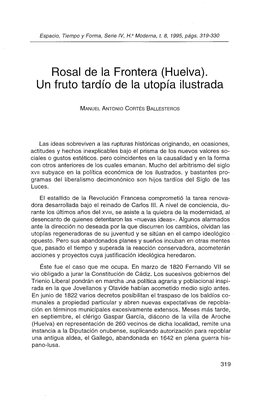 Rosal De La Frontera (Huelva). Un Fruto Tardío De La Utopía Ilustrada