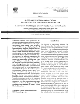 IMPLICATIONS for FUNCTION in MICROGRAVITY Introduction