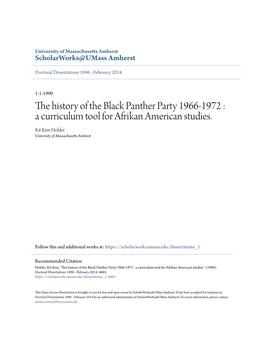The History of the Black Panther Party 1966-1972 : a Curriculum Tool for Afrikan American Studies