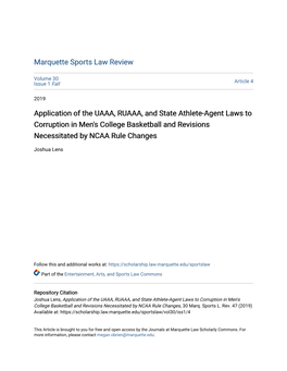 Application of the UAAA, RUAAA, and State Athlete-Agent Laws to Corruption in Men's College Basketball and Revisions Necessitated by NCAA Rule Changes
