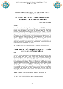 An Owerview of the Cryptocurrencies; the Theory of Money Perspective