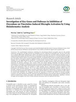 Investigation of Key Genes and Pathways in Inhibition of Oxycodone on Vincristine-Induced Microglia Activation by Using Bioinformatics Analysis