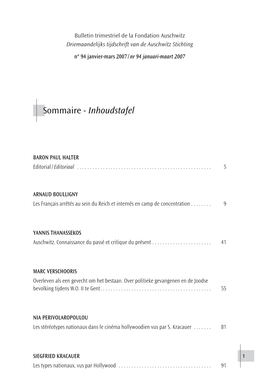 Sommaire - Inhoudstafel