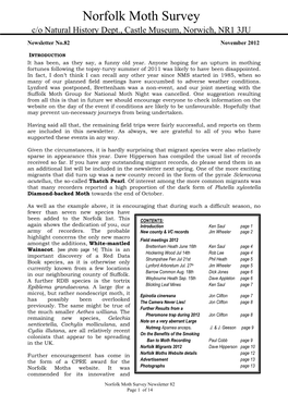 Newsletter 82 Page 1 of 14 Ground-Breaking Format, Incorporating the Gathering and Disseminating of Records and Information About the Moths of the County