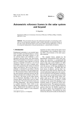 Astrometric Reference Frames in the Solar System and Beyond