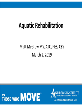 Aquatic Rehabilitation