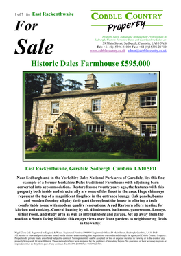 For Sale Historic Dales Farmhouse £595000 East