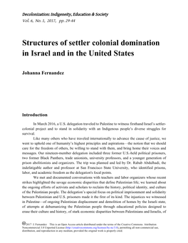 Structures of Settler Colonial Domination in Israel and in the United States