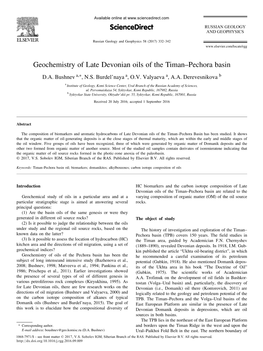 Geochemistry of Late Devonian Oils of the Timan-Pechora Basin