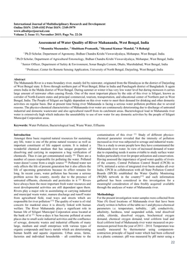 22 Assessment of Water Quality of River Mahananda, West Bengal, India