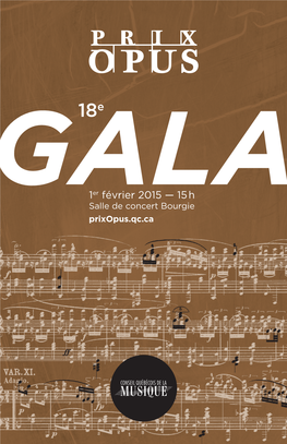1Er Février 2015 — 15 H Salle De Concert Bourgie Prixopus.Qc.Ca