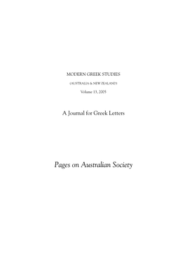 Pages on Australian Society Published by Brandl & Schlesinger Pty Ltd PO Box 127 Blackheath NSW 2785 Tel (02) 4787 5848 Fax (02) 4787 5672