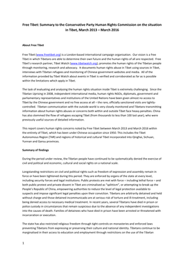 Summary to the Conservative Party Human Rights Commission on the Situation in Tibet, March 2013 – March 2016